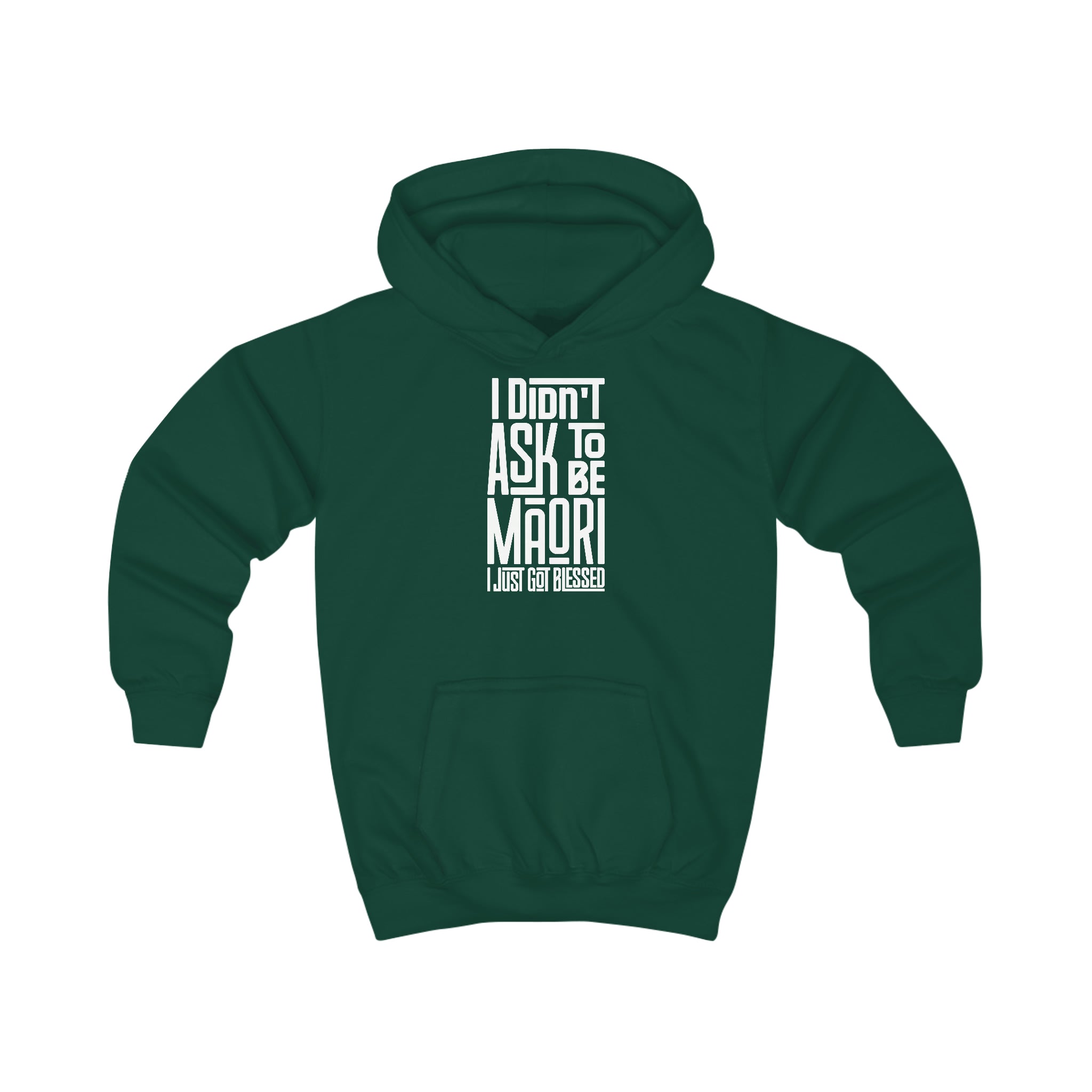 "I Didn't Ask To Be Maori" Youth/Unisex Hoodie White Print