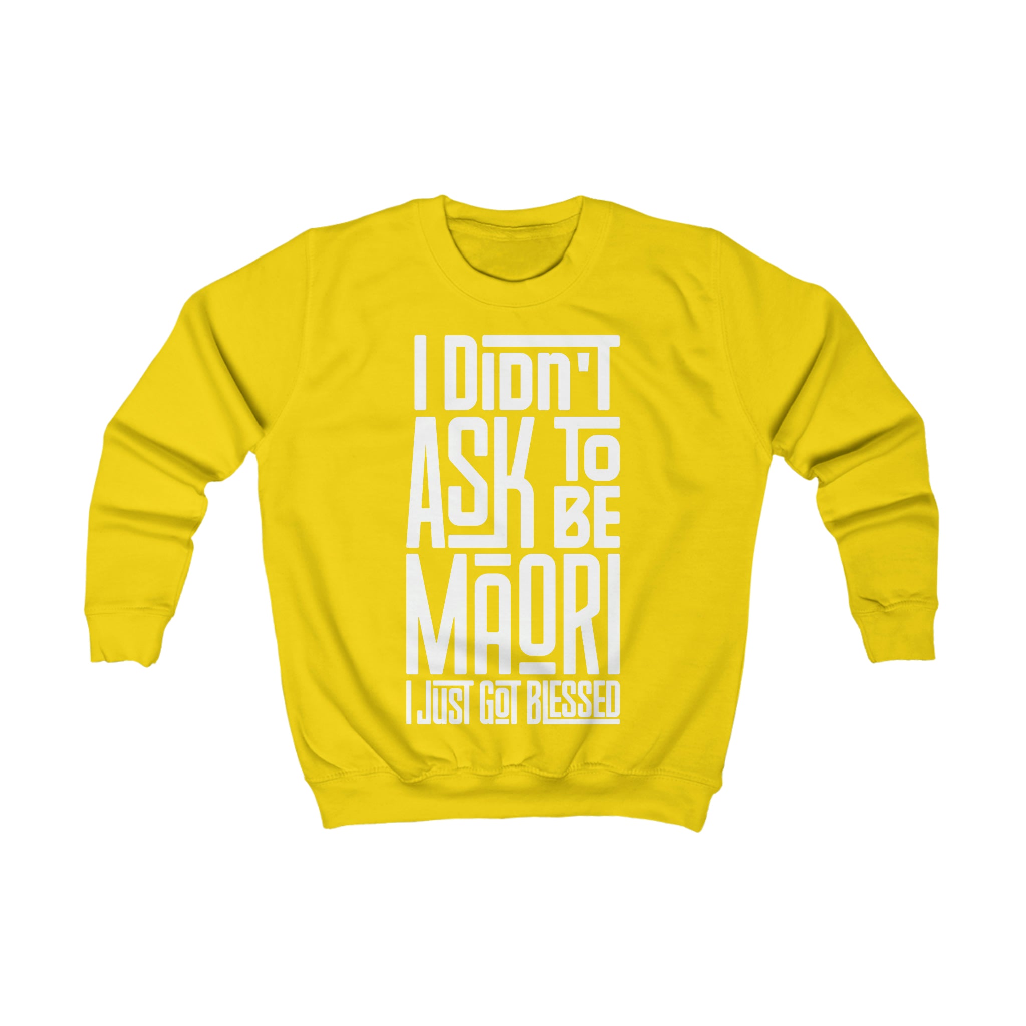 "I Didn't Ask To Be Maori" Youth/Unisex Sweatshirt White Print